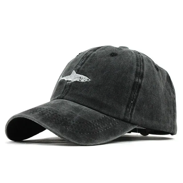 100% Washed Cotton Shark Embroidered Snapback Baseball Cap