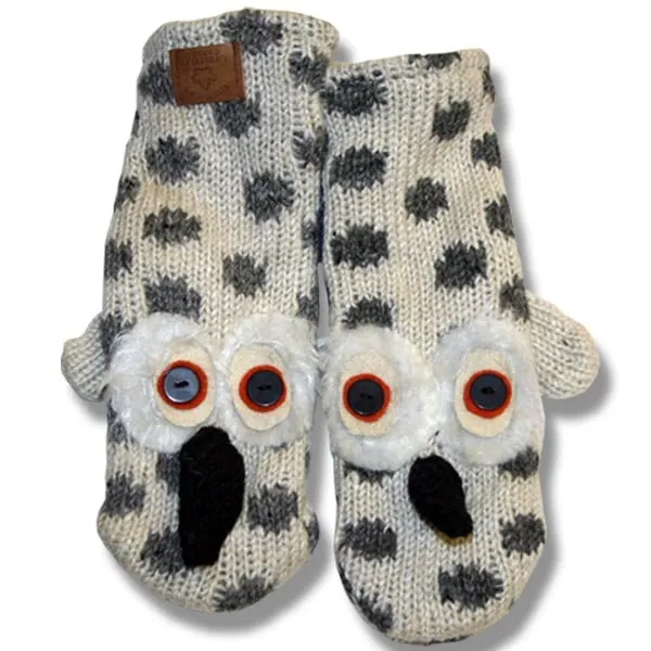 Animal Mittens / Gloves for Kids. 100% Wool with Fleece Lining. Handmade in Nepal.