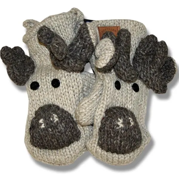 Animal Mittens / Gloves for Kids. 100% Wool with Fleece Lining. Handmade in Nepal.