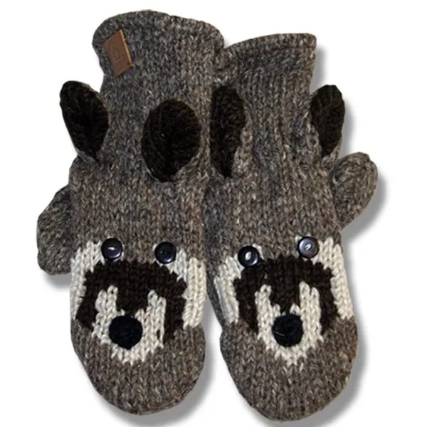 Animal Mittens / Gloves for Kids. 100% Wool with Fleece Lining. Handmade in Nepal.