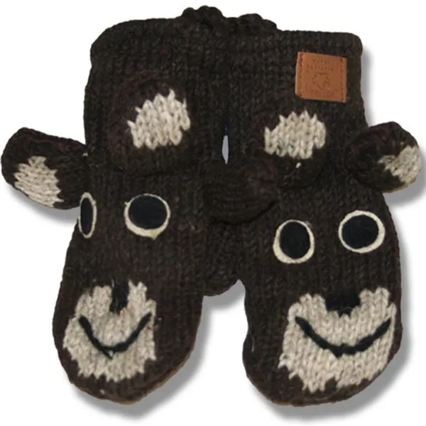 Animal Mittens / Gloves for Kids. 100% Wool with Fleece Lining. Handmade in Nepal.