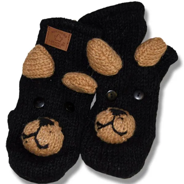 Animal Mittens / Gloves for Kids. 100% Wool with Fleece Lining. Handmade in Nepal.