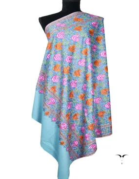 azure blue embroidery pashmina shawl 8292