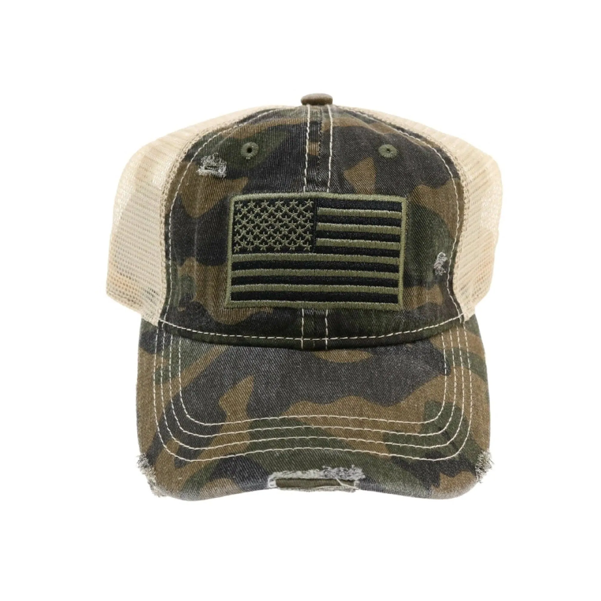 BA915 USA Flag Camouflage Mesh Back Baseball Cap