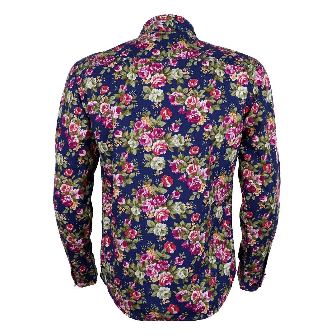 Bajieli New York City Quality Floral Designed Long Sleeve Shirt-Brown