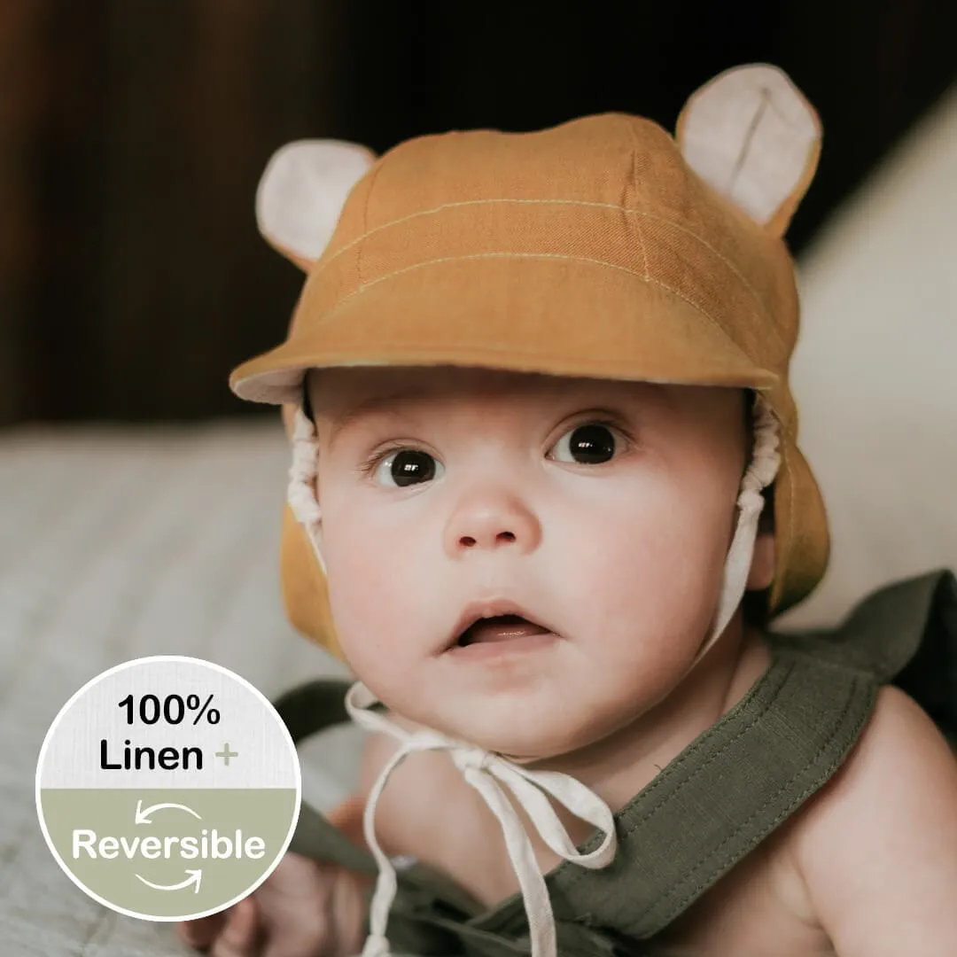 Bedhead 'Roamer' Baby Reversible Teddy Flap Sun Hat - Maize / Flax