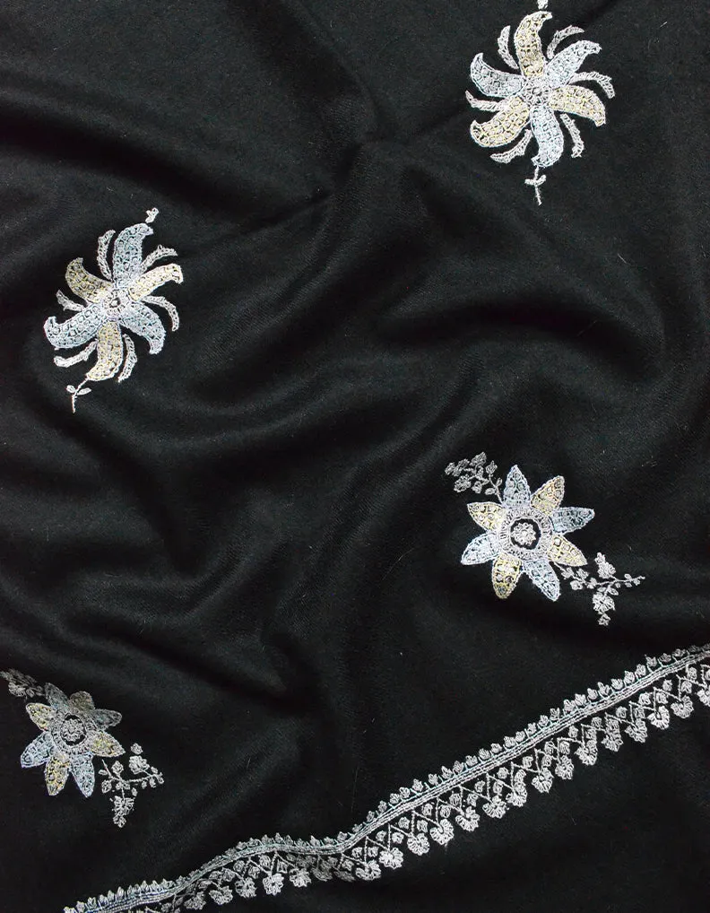 Black Embroidery Pashmina Shawl 7109