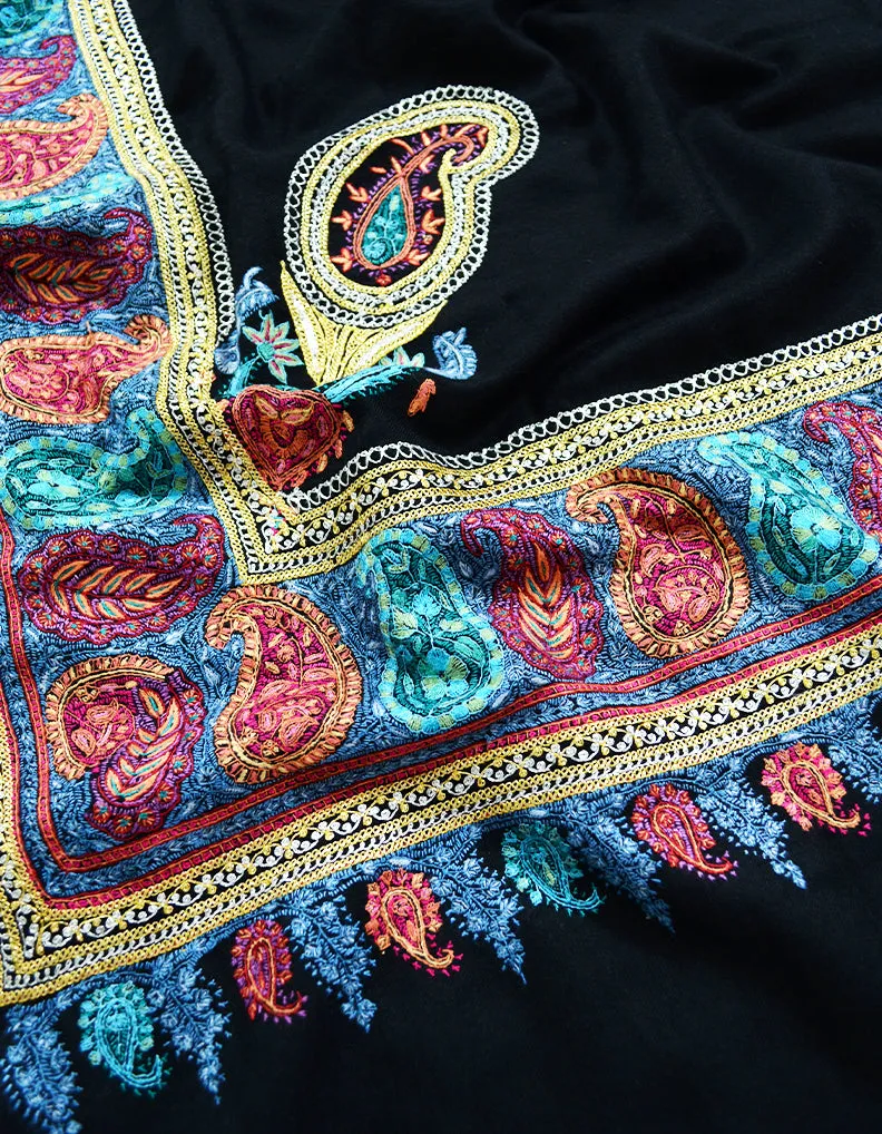 black tilla embroidery pashmina shawl 8254