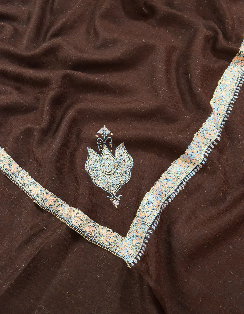 Brown Embroidery Pashmina Shawl 7182