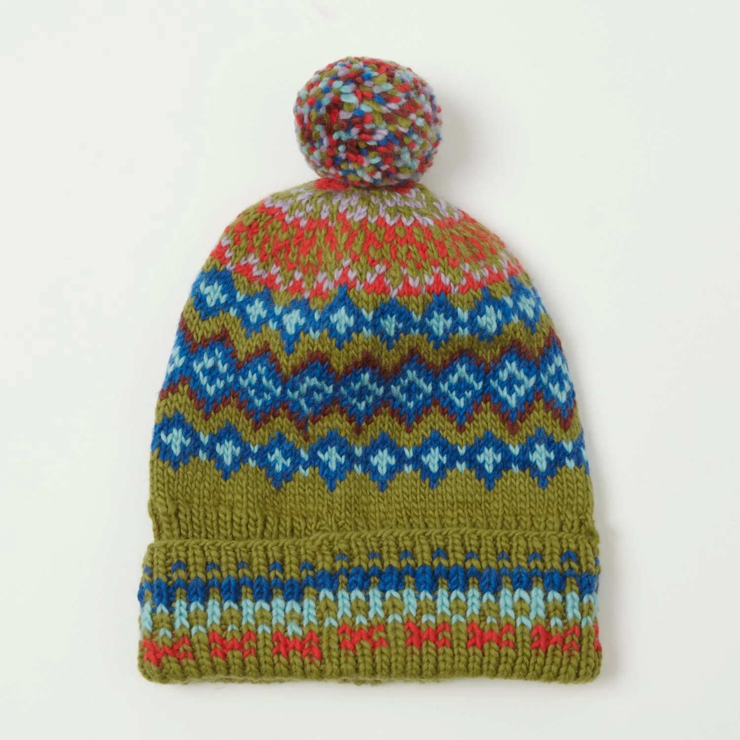 Chamula Fair Isle Double Cuff #8 Cap - Seaweed