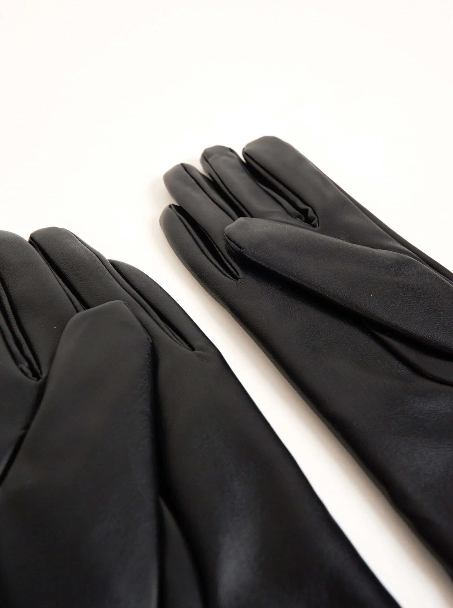 Faux Leather Touch Screen Gloves in Black