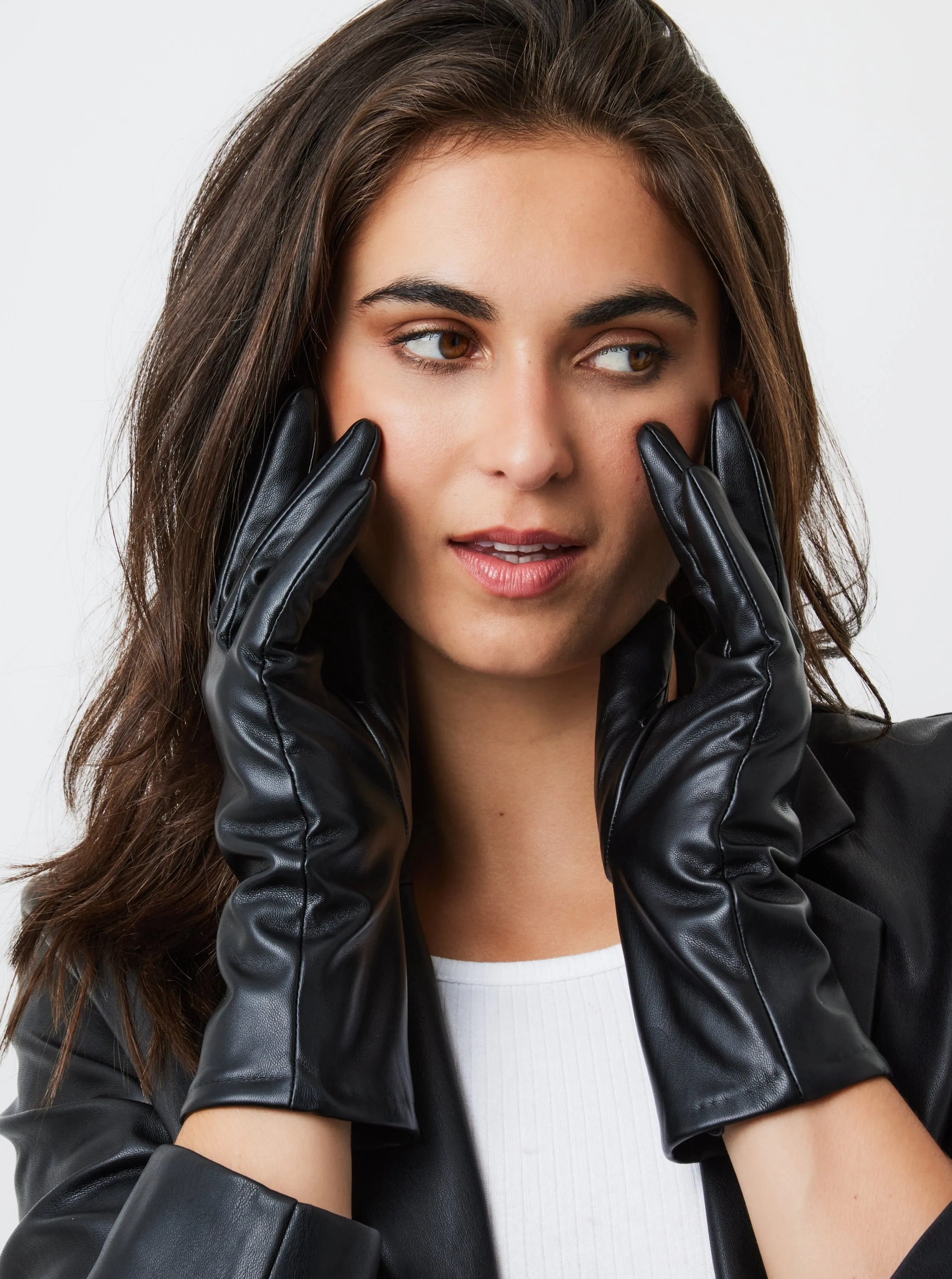 Faux Leather Touch Screen Gloves in Black