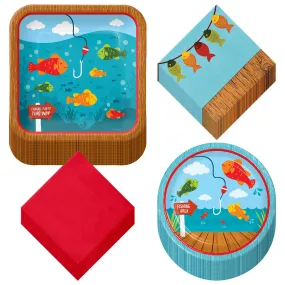 Fisherman Party Supplies - Mix of Square and Round Paper, Fish and Red Napkins (Serves 32)