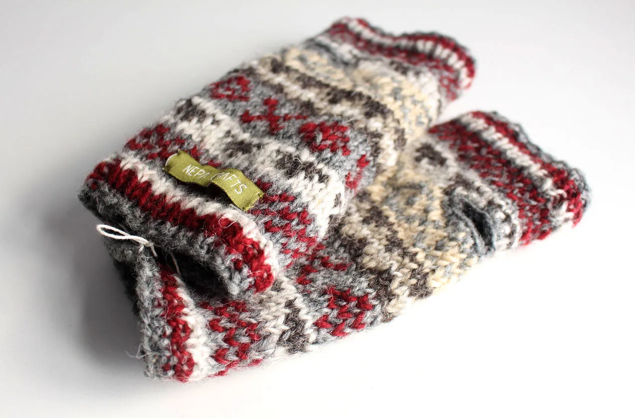 Gray Red Multicolored Woolen Hand Warmers