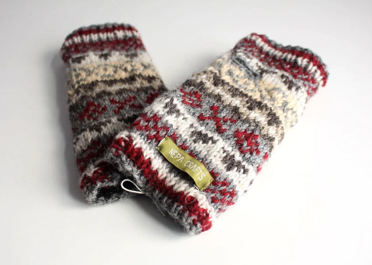 Gray Red Multicolored Woolen Hand Warmers