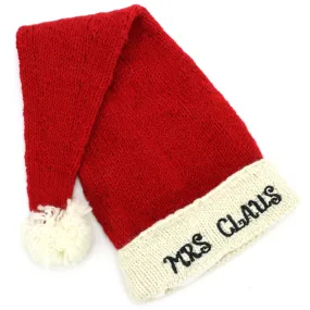 Hand Knitted Wool Christmas Beanie Hat - Mrs Claus