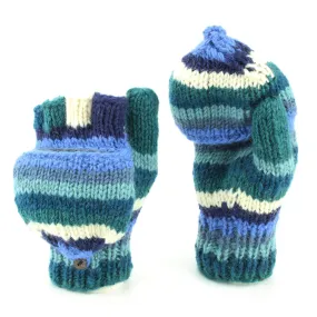 Hand Knitted Wool Shooter Gloves - Stripe Blue