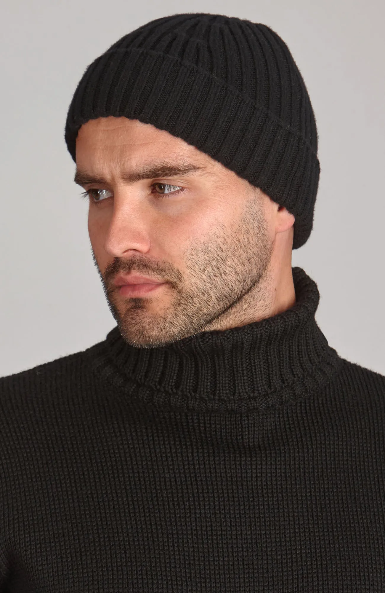 Heavyweight Merino Cashmere Ribbed Beanie