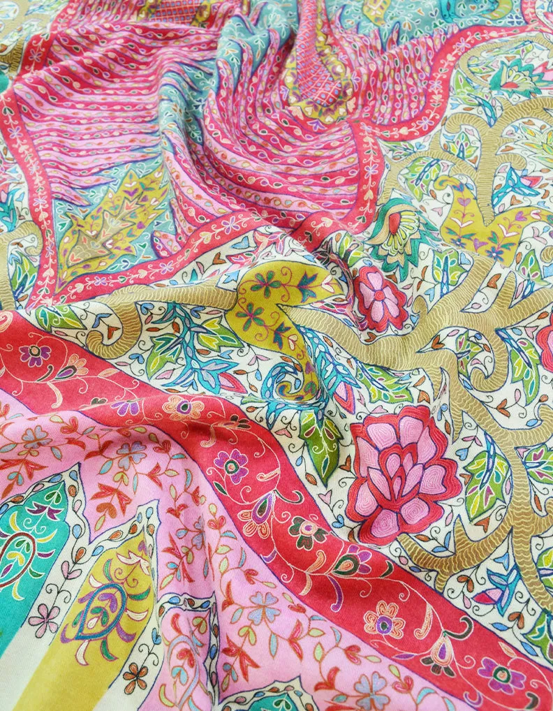 multi-coloured kalamkari Pashmina shawl 8638