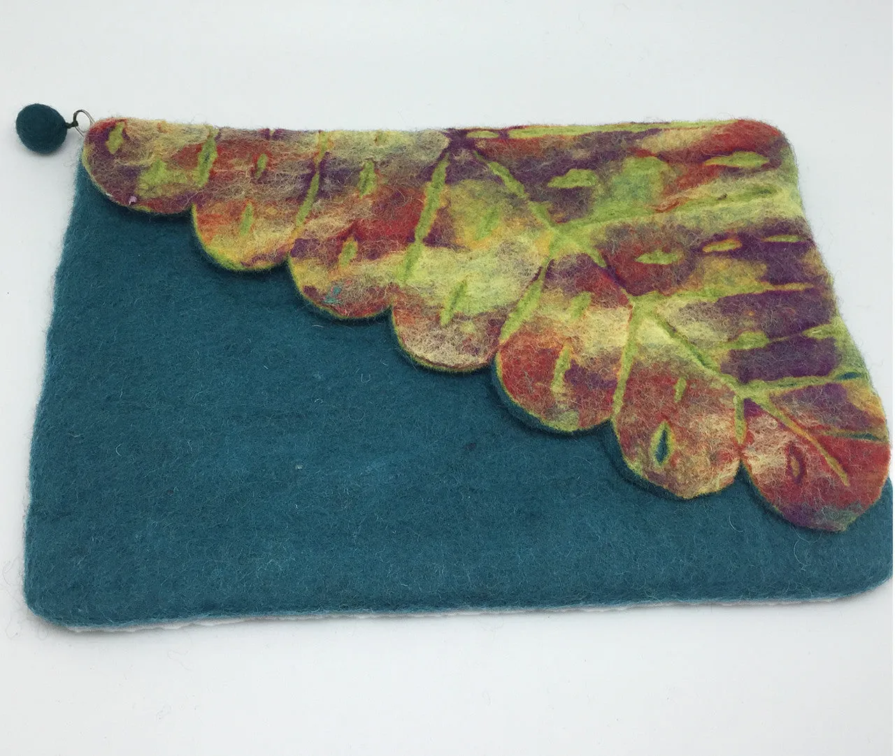 Nuno Felted Wool Leaf Clutch Bag One-Of-A-Kind Handmade|Teal, Black, Red, Chartreuse