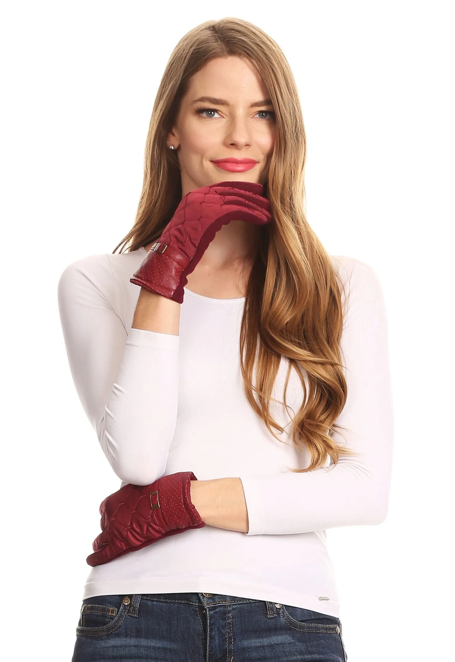 Sakkas Emie Quilted and Lace Super Soft Warm Driving Gloves Touch Screen Capable