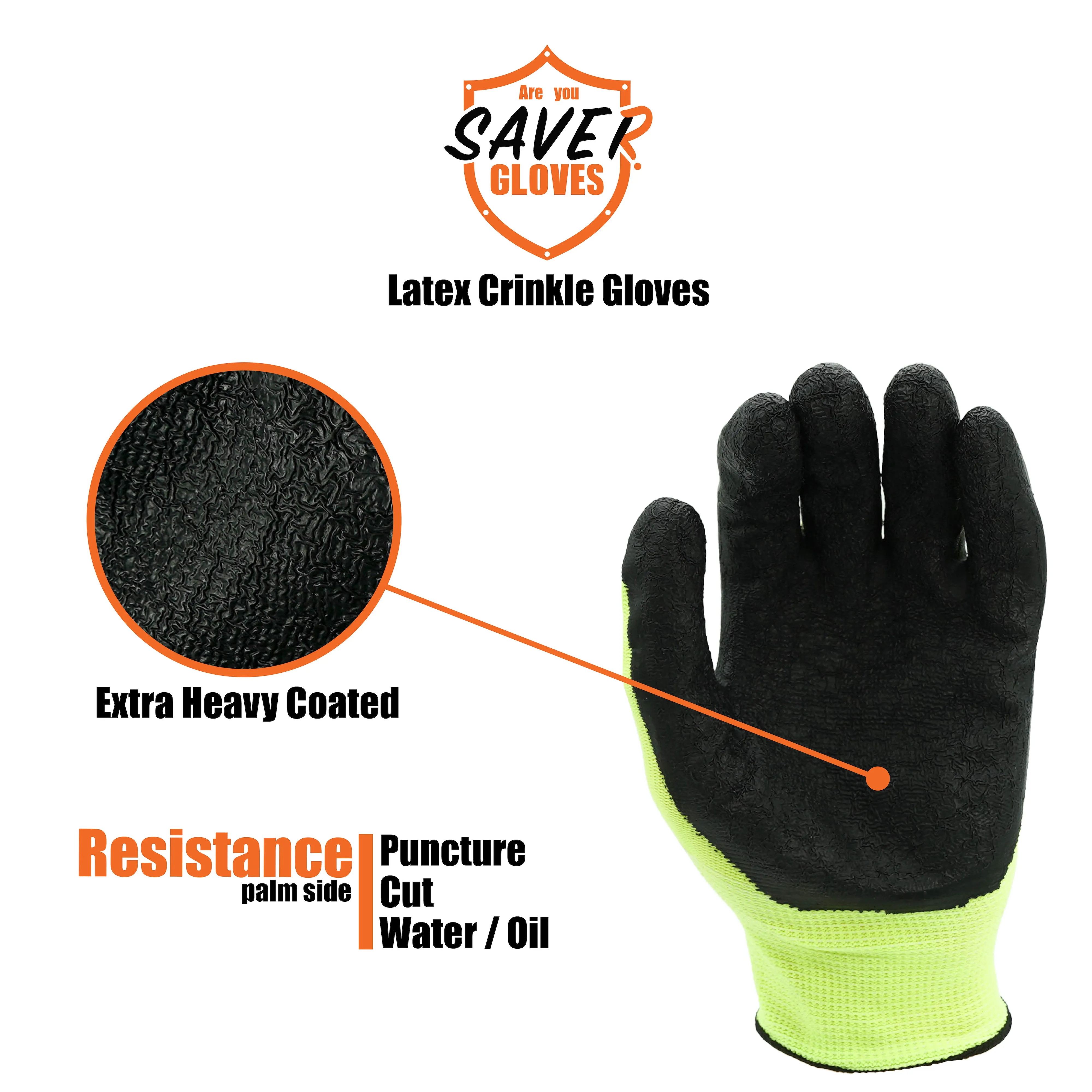 SAVER HEAVY DUTY High Visibility Latex Green Work and Gardening Gloves