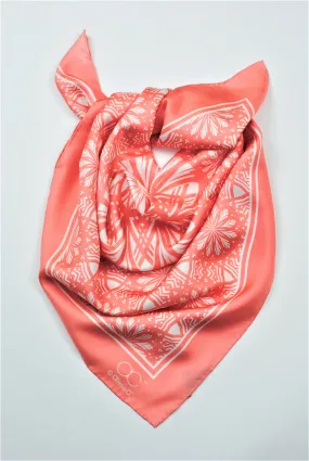 SERENITY Mandala 100% Silk Square Scarf in Peach White