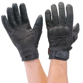 Touch Screen Leather / Denim Hard Knuckles Gloves w/Venting #GC2020VK