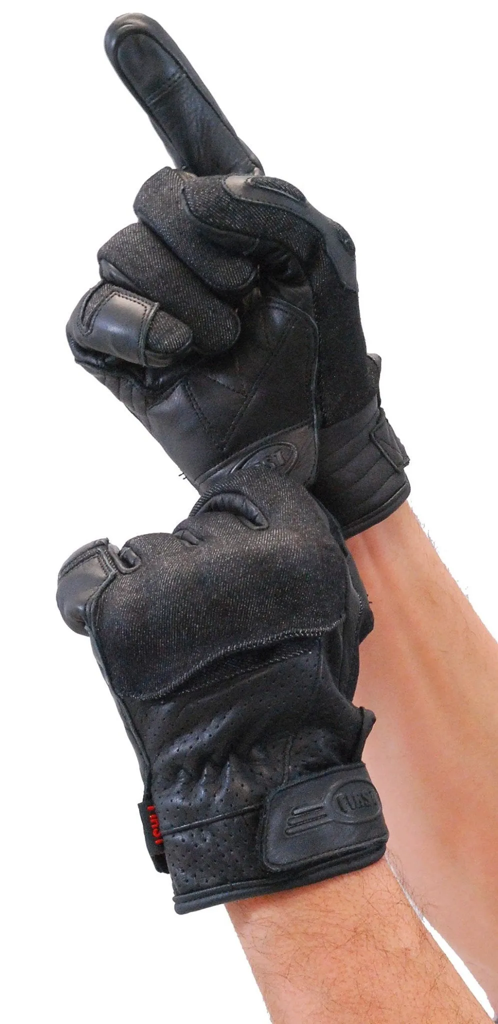 Touch Screen Leather / Denim Hard Knuckles Gloves w/Venting #GC2020VK