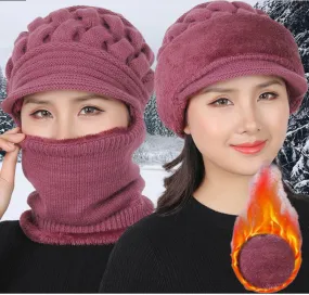 Unisex Fleece Breathable Wool Knitted  Winter Hat Beanies Scarf