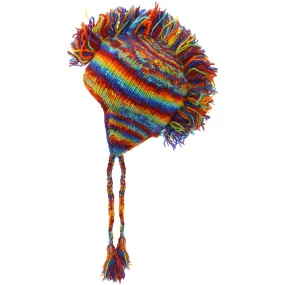 Wool Knit 'Punk' Mohawk Earflap Beanie Hat - Rainbow SD